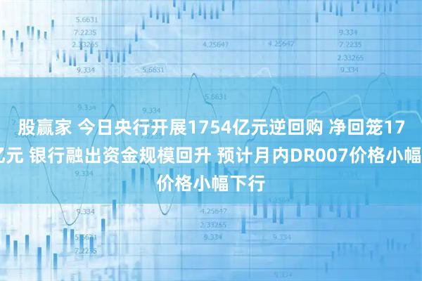 股赢家 今日央行开展1754亿元逆回购 净回笼1778亿元 银行融出资金规模回升 预计月内DR007价格小幅下行